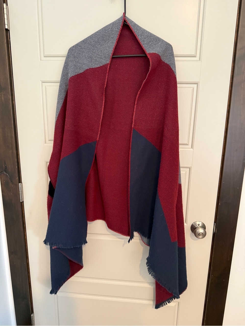 Aqua brand Burgundy, Gray and Navy Wrap Warm Stylish Poncho